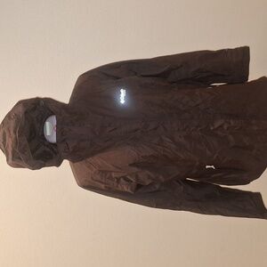 Columbia Titanium OMNI-TECH Dark Brown Hooded Rain. Jacket Size L